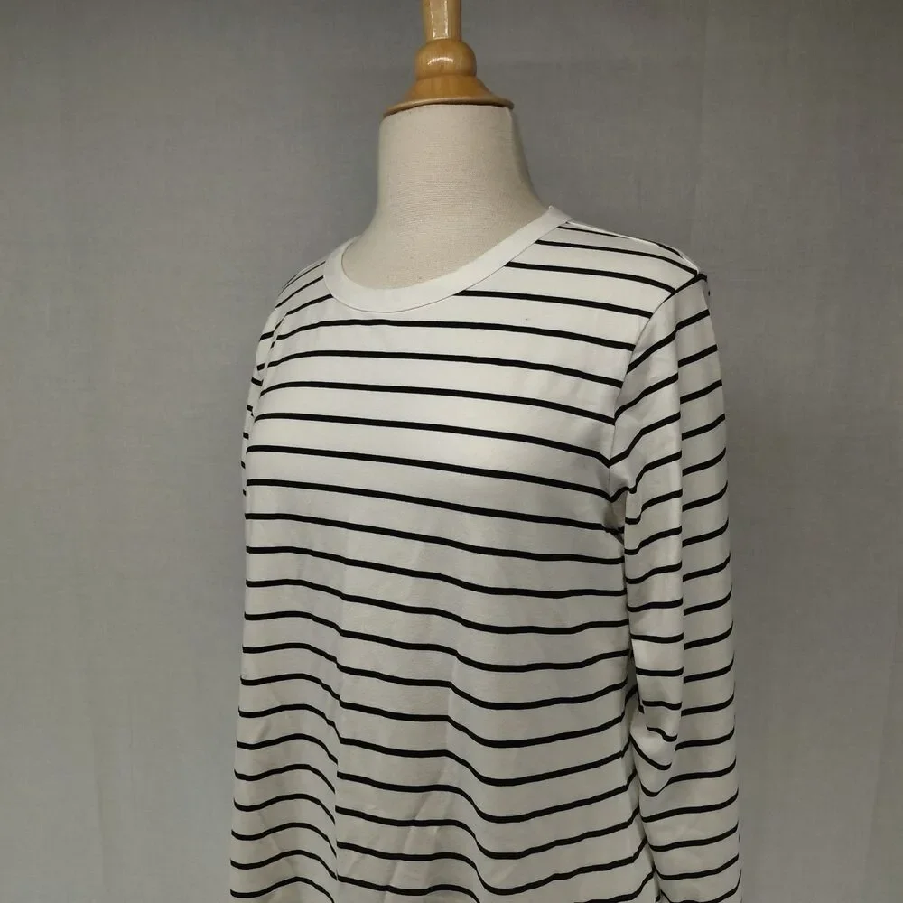 NWT Old Navy LS Knee Length Crew Neck T-Shirt Dress White w/ Black Stripe Sz XL - Picture 2 of 8